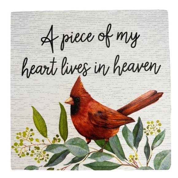 A Piece of My Heart Lives in Heaven Cardinal Remembrance Quote Block Wood Sign - Picture 4 of 5